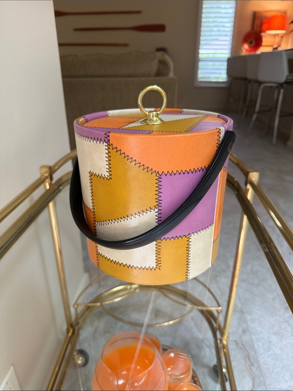 Mid Century Multicolor Patchwork  Ice Bucket - Picture 4 of 17